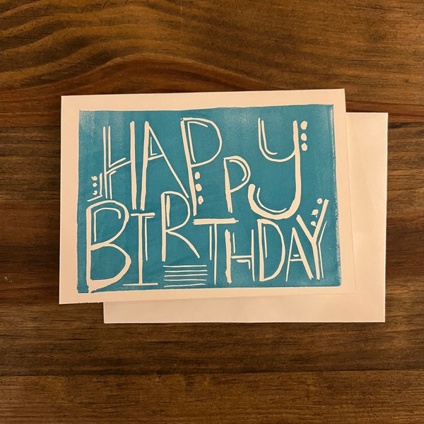 Happy Birthday Card—Greeting Card—Block Print—Handmade