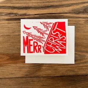 Merry Christmas Card—Greeting Card—Block Print—Handmade