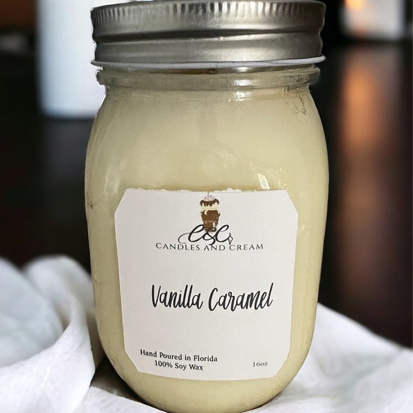 Vanilla Caramel Candle, 16oz Handpoured Sweet Scent