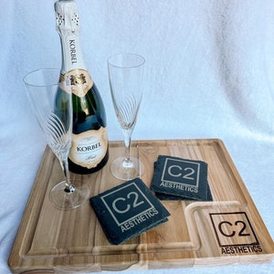 Custom logo charcuterie board and coasters
