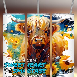 Highland Cow PNG Wrap Sassy Highland Cow Tumbler Wrap Country Girl Tumbler 20oz Skinny Tumbler Sublimation Design Print on Demand tumbler
