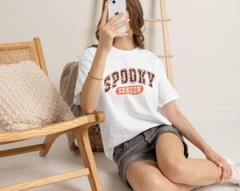 Spooky Season Tee | Halloween pumpkin skull letters