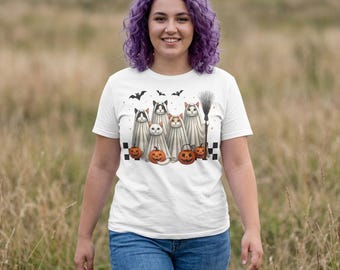 Ghost Cats Halloween Tee | Pumpkins, Bats, Jack-o'-Lanterns