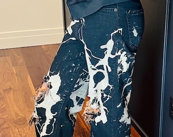 Acid Wash Pants Bleach Dye Grey White and Black Bleach Jeans