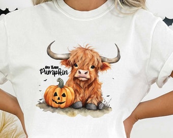Hey There Pumpkin Baby Cow Shirt, Halloween Highland Cow Shirt, Fall Baby Cow and Pumpkins Shirt,  Cute Baby Cow Shirt, Floral Pumpkin Shirt