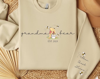 Custom Grandma Bear Sweatshirt, Grandma Est with Grandkids Name on Sleeve Sweatshirt, Personalized Grandma Sweatshirt, Gifts for Grandma