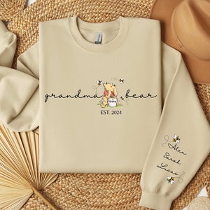 Custom Grandma Bear Sweatshirt, Grandma Est with Grandkids Name on Sleeve Sweatshirt, Personalized Grandma Sweatshirt, Gifts for Grandma