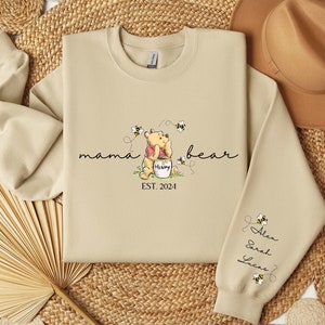 Custom Mama Bear Sweatshirt, Mama Est with Kid Name on Sleeve Sweatshirt, Personalized Mom Sweatshirt, Custom Mothers Day Gift, New Mom Tee