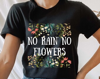 No Rain No Flowers Shirt, Retro Pressed Flowers Shirt, Retro Botanical Shirt, Patel Floral Nature Shirt, Cute Flower Aesthetic T-Shirt