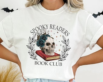 Spooky Readers Club Shirt, Bookish Halloween Shirt, Spooky Season Book Shirt, Spooky Book Lover Shirt, Halloween Skull and Book Shirt