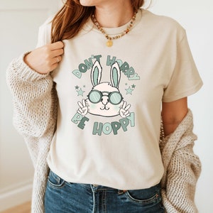 Don&#39;t Worry Be Hoppy Kid Easter Shirt, Easter Bunny with Heart Glasses and Peace Shirt, Easter Shirt for Rabbit Lovers, Christian Easter Tee