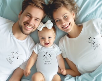 Custom Mama Papa and Baby Matching Shirts, Family Matching Shirt, Mama Dad and Child Name on Shirt, Baby Shower Gift for New Mom and New Dad