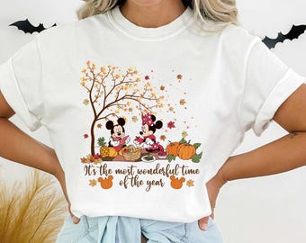 Wonderful Time of Year Mickey & Minnie Shirt, Fall Leaves Pumpkin Shirt, Mickey Minnie Fall Pumpkin T-Shirt, Most Wonderful Time Shirt