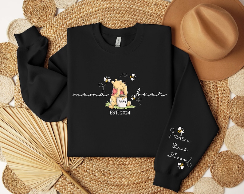 Custom Mama Bear Sweatshirt, Mama Est with Kid Name on Sleeve Sweatshirt, Personalized Mom Sweatshirt, Mothers Day Sweatshirt, New Mom Tee image 2