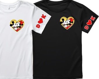 Custom Cartoon Mouse Couple with Letters on Sleeve Shirts, Personalized Disney Couple Matching Shirts, Matching Couple Letters Tshirt