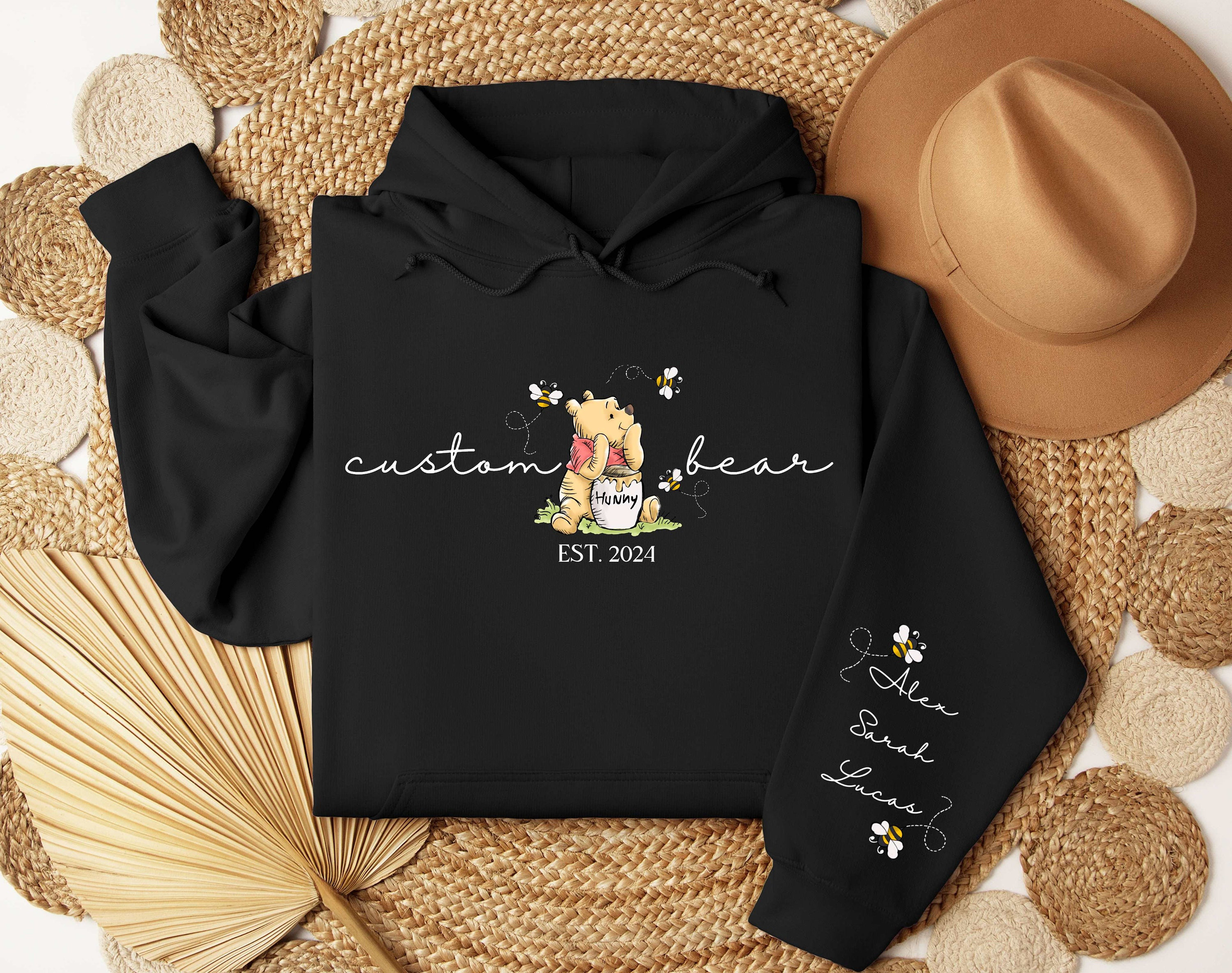 Personalized Custom Bear Hoodie, Bear Est with Kid Name on Sleeve Hoodie, Custom Name Hoodie, Mothers Day Hoodie, New Custom Hoodie