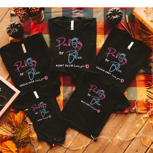 Personalized Gender Reveal Family Matching Shirts, Pink Or Blue Gender Reveal Shirts, Custom Gender Reveal Party Shirts, Baby Shower Party
