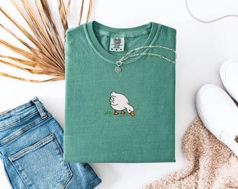 Embroidered Duck Comfort Colors® Shirt, Animal Lover Shirt, Embroidery Shirt, Embroidered Gift, Duck Shirt, Trendy Shirt