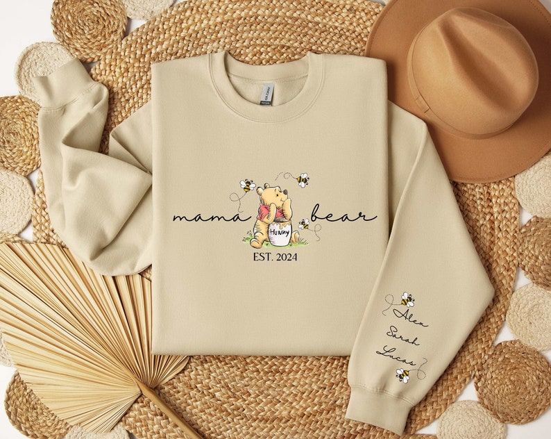 Custom Mama Bear Sweatshirt, Mama Est with Kid Name on Sleeve Sweatshirt, Personalized Mom Sweatshirt, Mothers Day Sweatshirt, New Mom Tee image 1