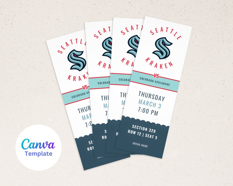 Seattle Kraken Ticket Template Instant Download Etsy