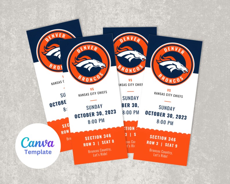Denver Broncos Ticket Template Instant Download Etsy