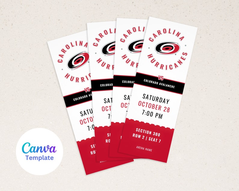Carolina Hurricanes Ticket Template Instant Download Etsy