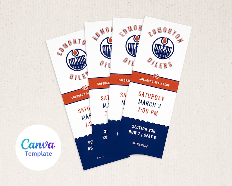 Edmonton Oilers Ticket Template Instant Digital Download Etsy