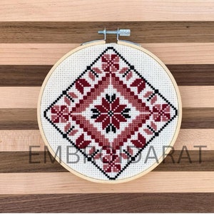 Kit de tatreez de bricolaje de bordado palestino- aro de 5 pulgadas con artículo #5 rosa, rojo y negro