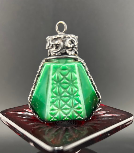 Green slag glass perfume pendant