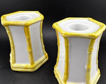 Vintage Yellow Bamboo Candleholders