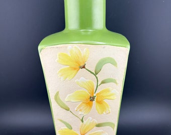 Vintage Green Vase with Yellow Flowers