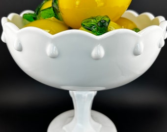 Glass Lemons in Milkglass Pedestal