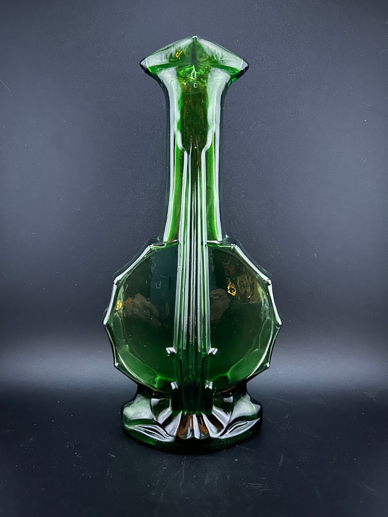 Vintage Imperial Glass Banjo Vase, Green image 2