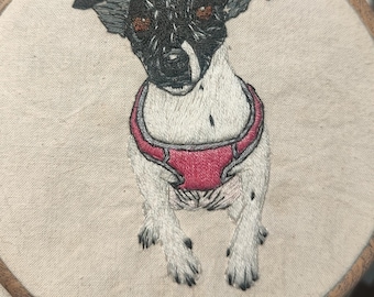 Custom Embroidered Pet Portrait – Hand-Stitched Pet Art in Hoop