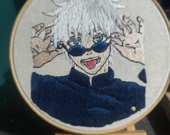 五条悟刺繍フープアート |手作りアニメ装飾 |呪術廻戦ファンギフト