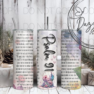 Psalm 91 20oz Skinny Tumbler Sublimation Design, 20oz Skinny Tumbler PNG Sublimation Design, Digital Download PNG, Printable Prints