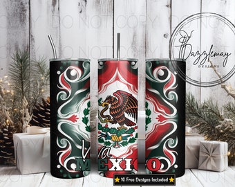 Viva Mexico PNG 20oz Skinny Tumbler Sublimation Design, 20oz Tumbler PNG Sublimation Design, Digital Download Design PNG, Mexico Flag Wrap