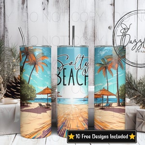 Beach Tumbler Design 20oz Skinny Tumbler Sublimation Design, 20oz Tumbler PNG Sublimation Design, Digital Download Design PNG, Salty Beach
