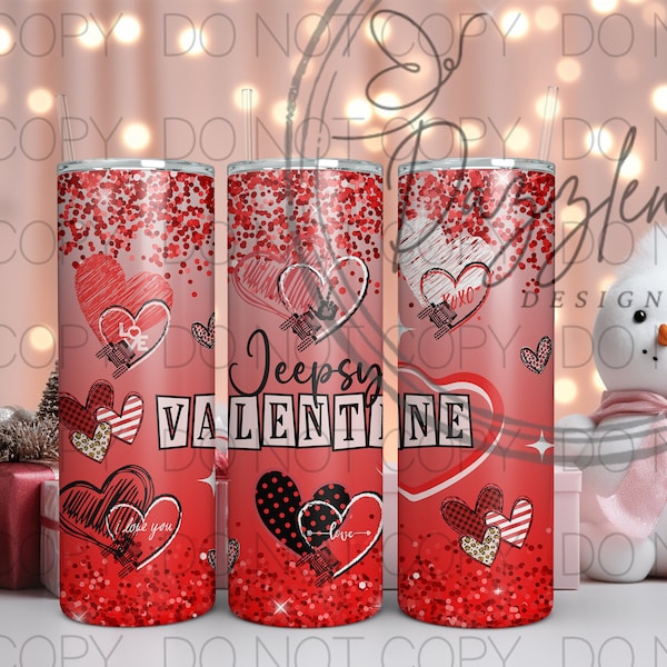 Jeepsy Valentine Tumbler, 20oz Skinny Tumbler Sublimation Design, 20oz Tumbler PNG Sublimation Design, Valentines Day, Off Road PNG