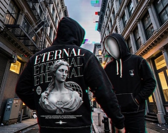 Eternal Statue Graphic Hoodie | Large Back Print, Black Pullover