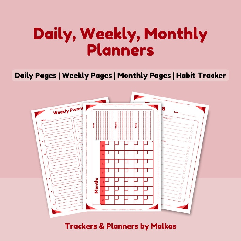 Undated Printable Planner Habit Tracker A4 A5 Daily, Weekly, Monthly ...