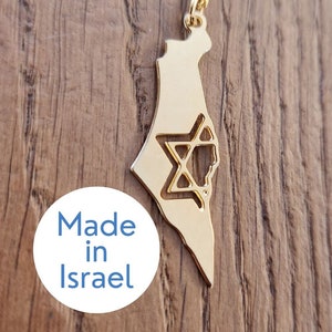 Israël kaart ketting Joodse ster ketting Judaïca geschenken gemaakt is Israël kaart Ik sta met Israël sieraden Magen David ketting uit Israël cadeau