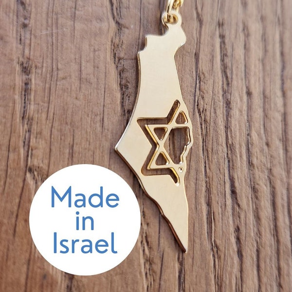 Israel Necklace Jewish Star Gold Necklace Judaica Gifts Made is Israel Map I stand with Israel Jewelry Magen David Necklace from Israel Gift