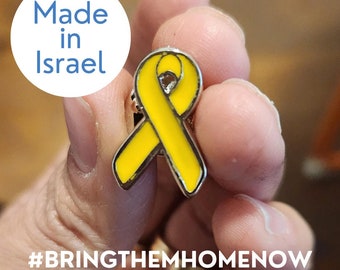 Israel Jewelry Yellow Ribbon Pin Bring Them Home Now Pin Hostages Support Judaica Gifts Made is IsraeI Gift Stand with Israel Necklace