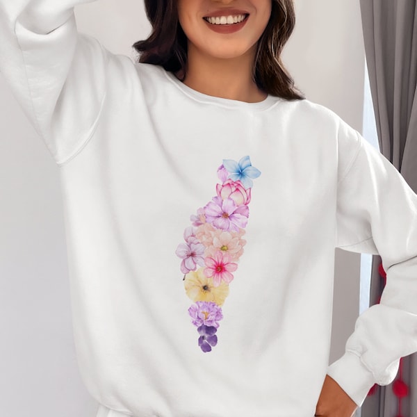 Israel Mapa Sudadera Israel Flores Suéter Apoyo Israel Fuerte Hebreo Sudadera Israel Bandera Sudadera Judía Regalo Judaica Regalo para ella