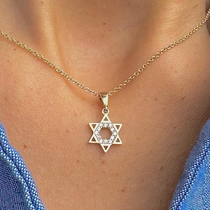 Diamanten Magen David Halskette 14k Solid Gold Davidstern Halskette Jejuda Geschenk Made ist Israel Schmuck Unterstützung Israel Jüdische Sternhalskette
