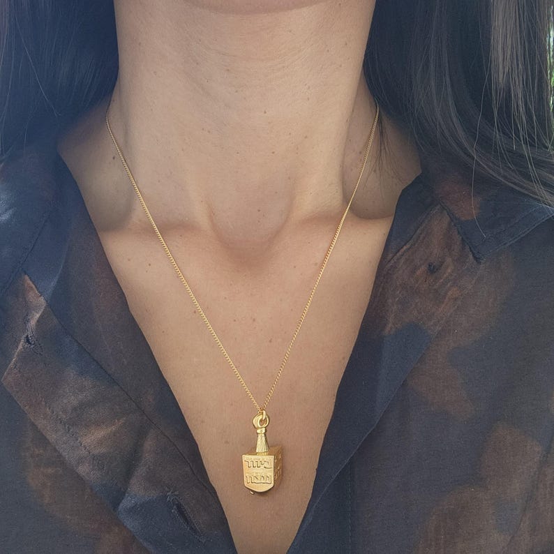 Dreidel Necklace Hanukkah Gift Magen David Pendant Judaica Jewelry Made