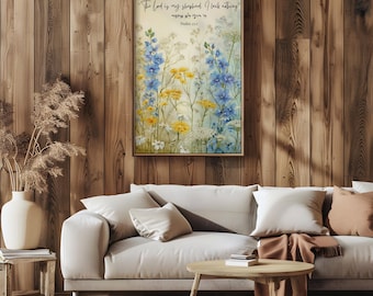 Arte mural floral hebreo Adonai Roi Lo Echsar Salmo 23 1 Bendición judía para el hogar Impresión judaica Póster inspirador de Israel Regalo Artista israelí