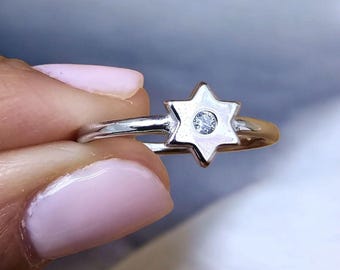 Star of David Diamond Ring Israel Jewelry White Gold Jewish Star Ring Judaica Gift Jewish Ring Judaica Jewelry Ring Jewelry Magen David Ring