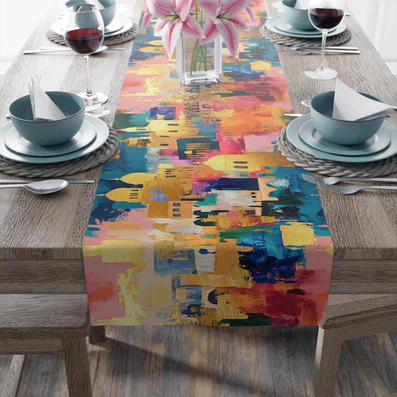 Judaica Gift Jerusalem Art Table Runner Cotton Jewish Gift for Home Decor Judaica Gifts Shabbat Israel Gift Table Runner Israeli Artist image 2
